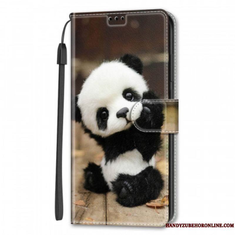 Flip Cover Samsung Galaxy S22 Ultra 5G Med Snor Spil Lille Panda Med Rem