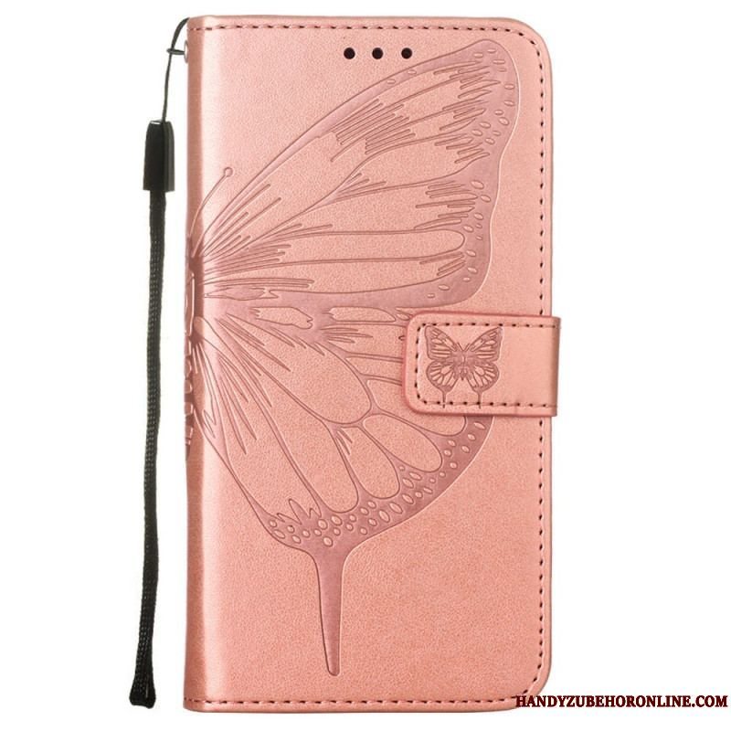 Flip Cover Samsung Galaxy S22 Ultra 5G Sommerfugledesign Med Snor