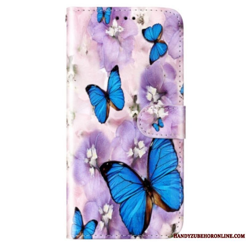 Flip Cover Samsung Galaxy S23 5G Med Snor Farverige Thong Sommerfugle