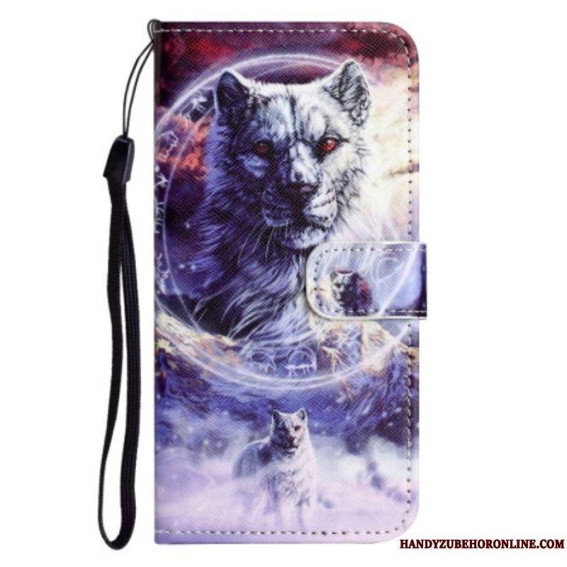 Flip Cover Samsung Galaxy S23 5G Med Snor Lanyard Wolf