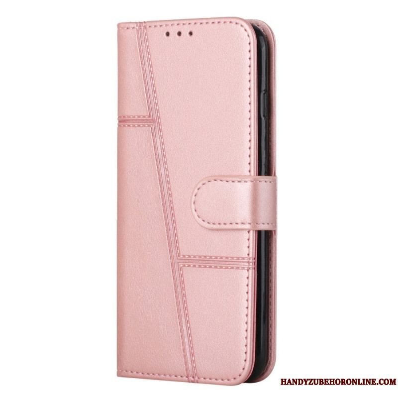 Flip Cover Samsung Galaxy S23 5G Med Snor Strappy Geometrisk Læderstil