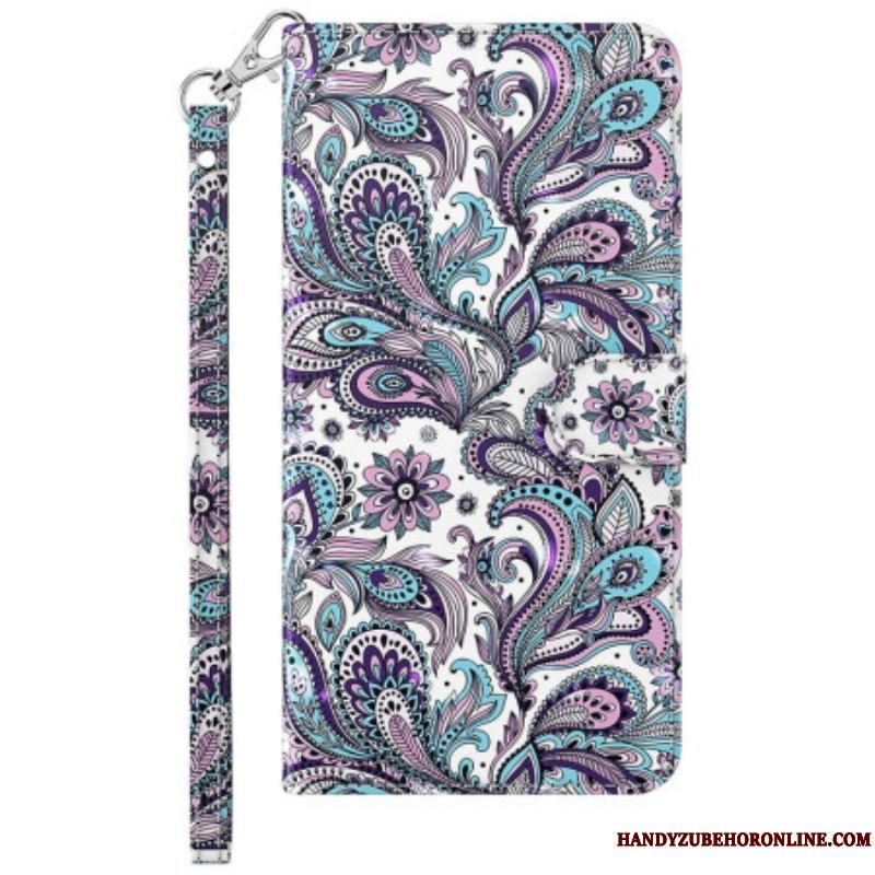 Flip Cover Samsung Galaxy S23 5G Med Snor Strappy Paisley Mønster