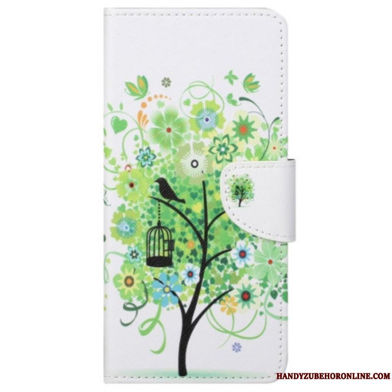 Flip Cover Samsung Galaxy S23 5G Træ Med Grønne Blade