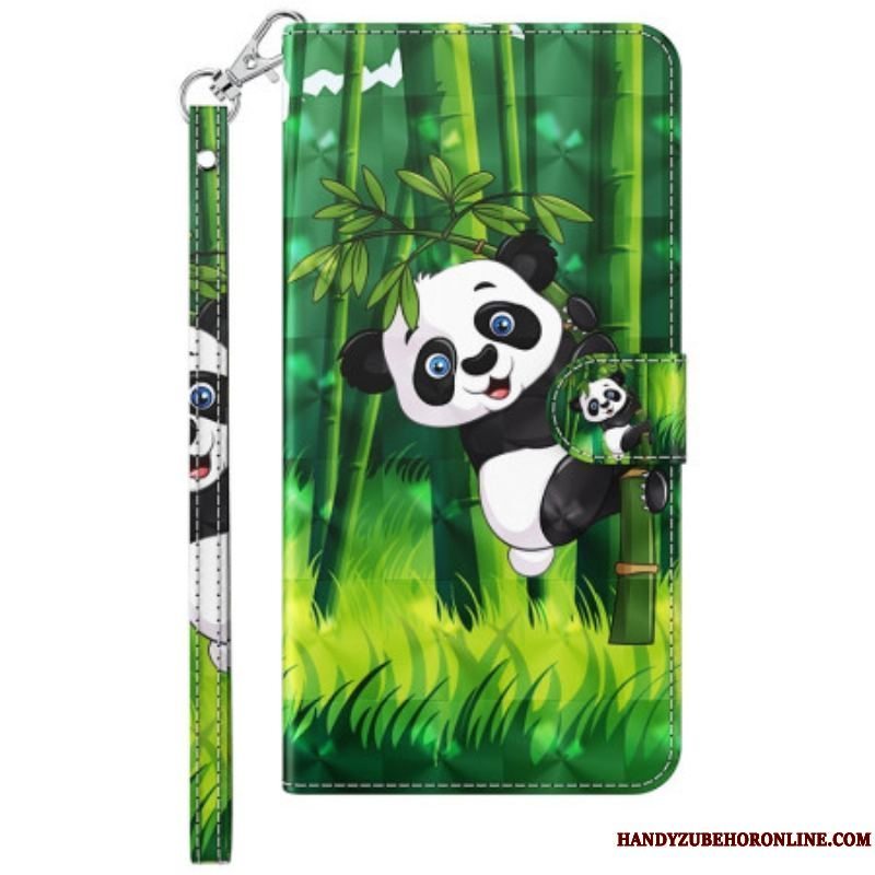 Flip Cover Samsung Galaxy S23 Plus 5G Med Snor Panda Og Bambus Med Snor