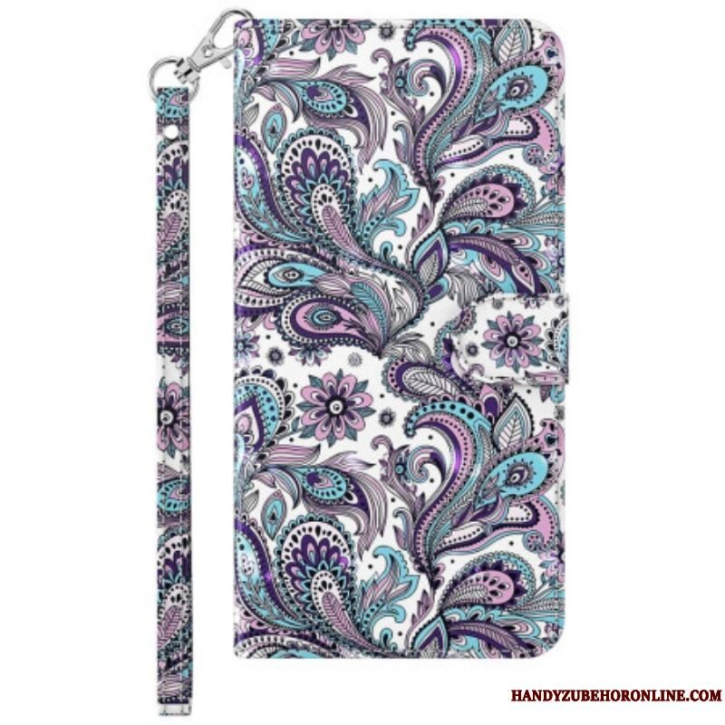 Flip Cover Samsung Galaxy S23 Plus 5G Med Snor Strappy Paisley Mønster