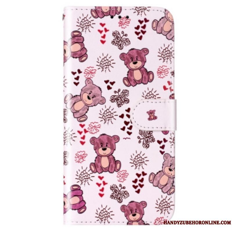 Flip Cover Samsung Galaxy S23 Plus 5G Med Snor Teddybjørne
