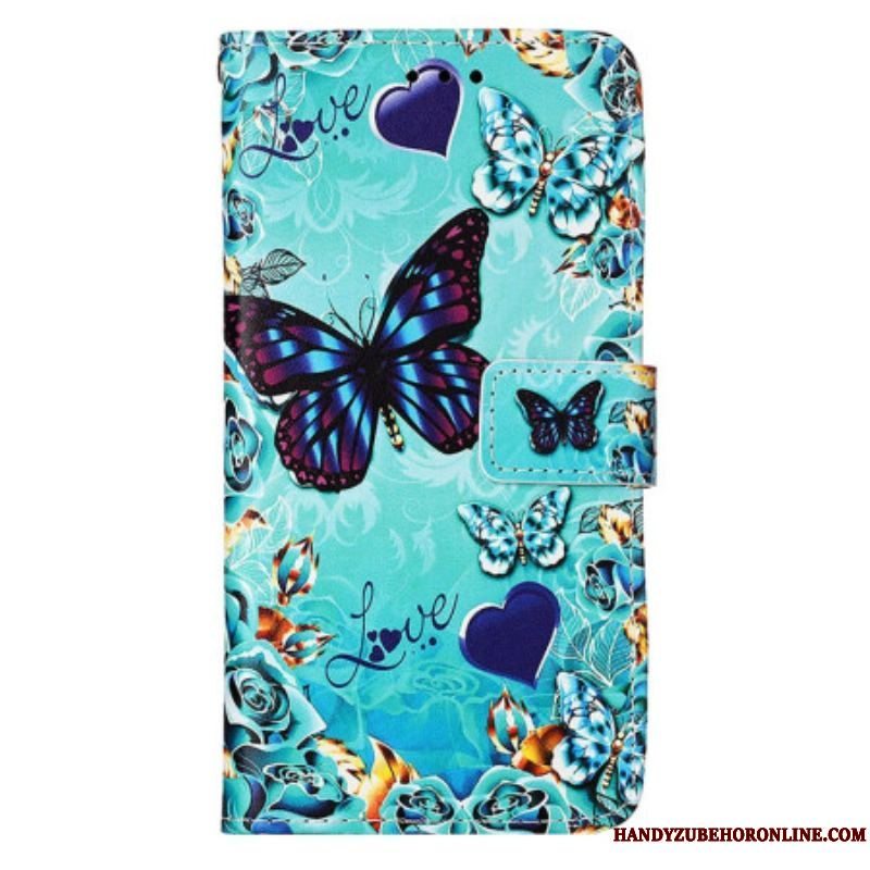 Flip Cover Samsung Galaxy S23 Ultra 5G Med Snor Thong Sommerfugle