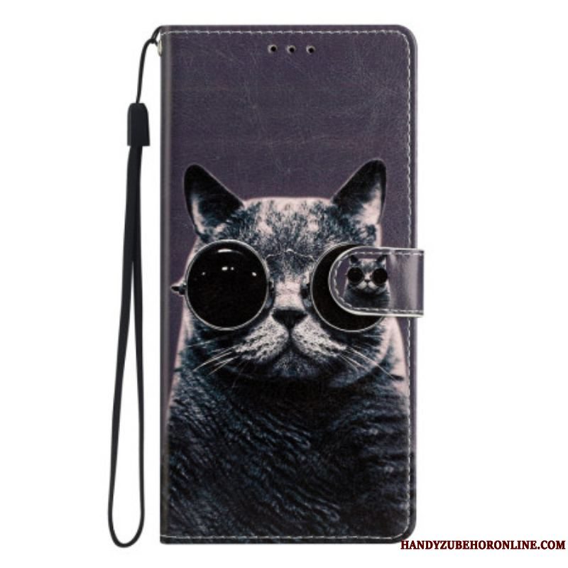 Flip Cover Xiaomi 12 Lite Med Snor Cat Strappy Briller