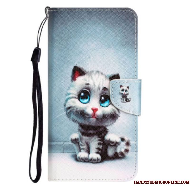 Flip Cover Xiaomi 12T / 12T Pro Med Snor Strappy Blue Eyed Cat