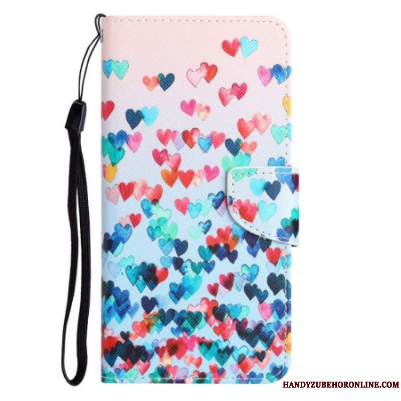 Flip Cover Xiaomi 12T / 12T Pro Med Snor Strappy Hearts