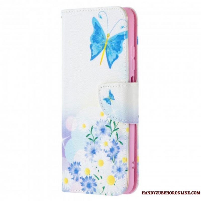 Flip Cover Xiaomi Redmi Note 10 / 10S Malede Sommerfugle Og Blomster