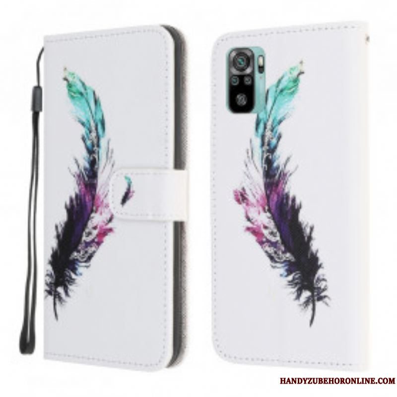 Flip Cover Xiaomi Redmi Note 10 / 10S Med Snor Fjer Med Snor