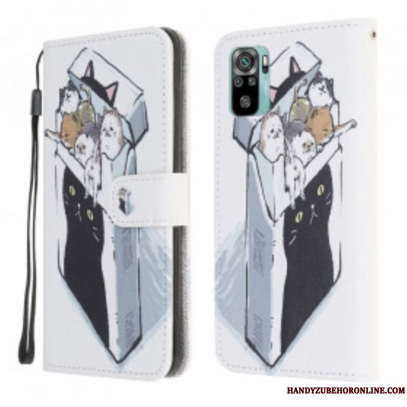 Flip Cover Xiaomi Redmi Note 10 / 10S Med Snor Levering Thong Cats