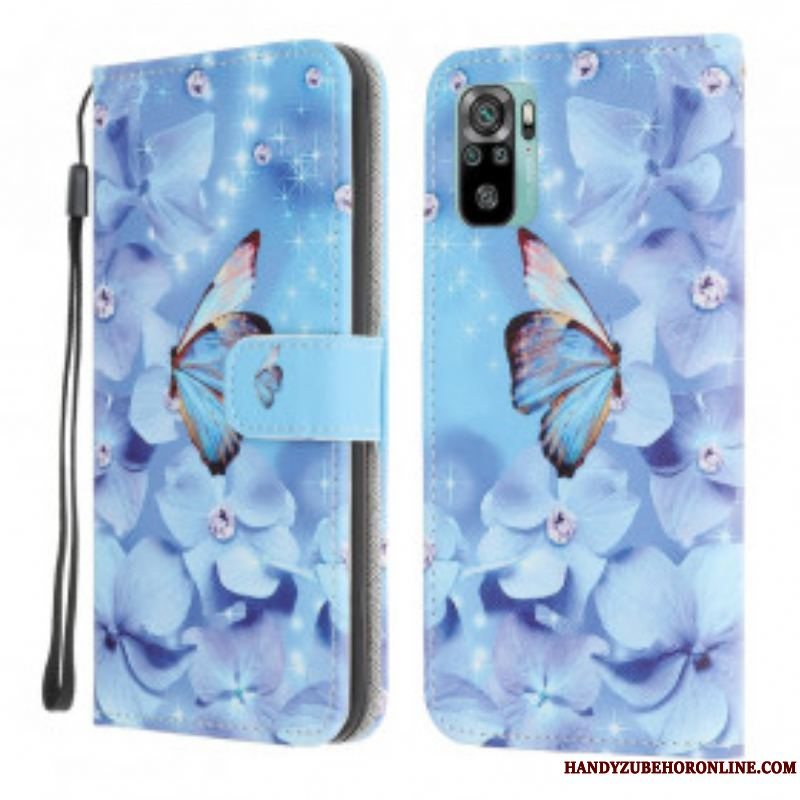 Flip Cover Xiaomi Redmi Note 10 / 10S Med Snor Strappy Diamond Sommerfugle