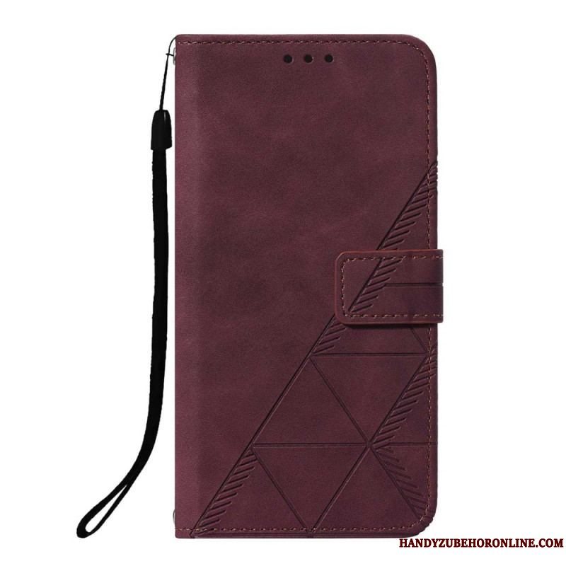 Flip Cover Xiaomi Redmi Note 10 Pro Med Snor Strappy Geometrisk Læderstil