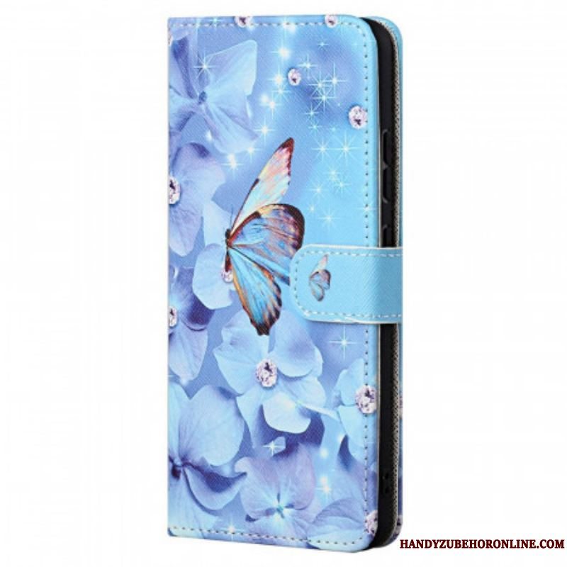 Flip Cover Xiaomi Redmi Note 11 / 11S Med Snor Strappy Diamond Sommerfugle