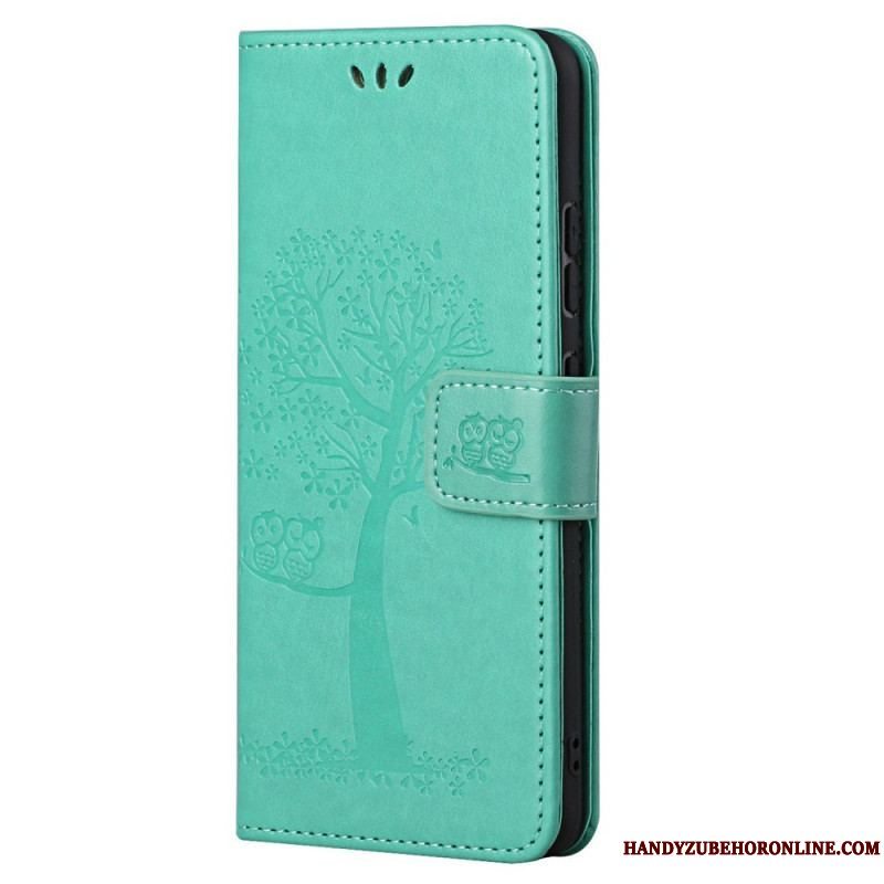 Flip Cover Xiaomi Redmi Note 11 Pro / 11 Pro 5G Med Snor Thong Træ Og Ugler