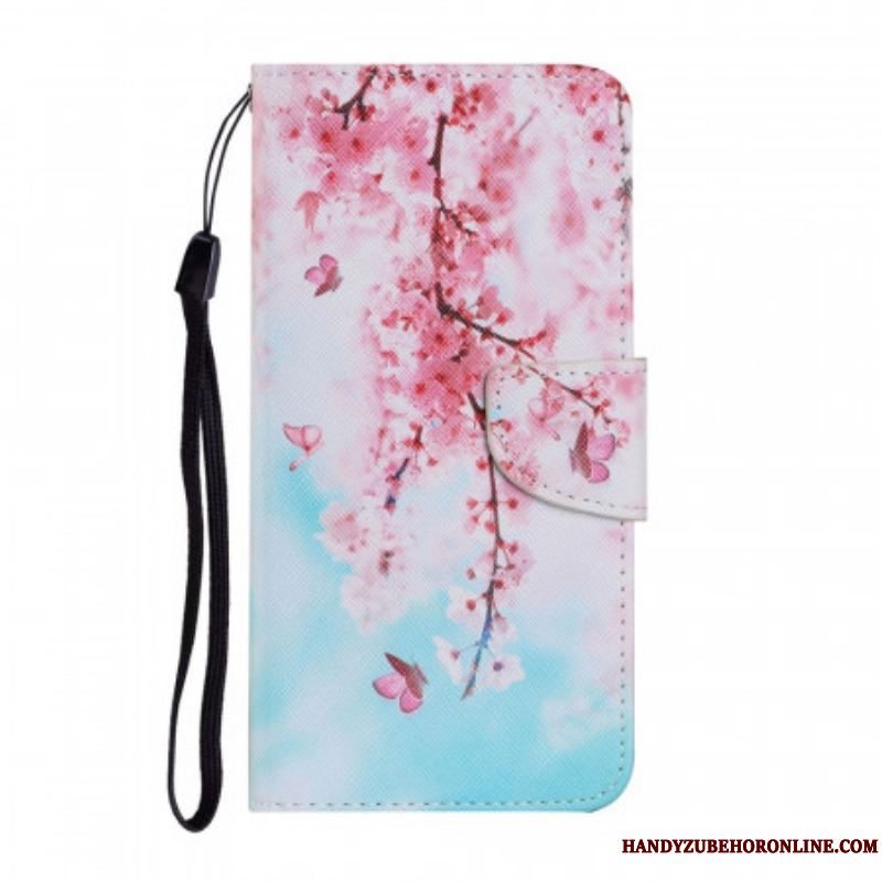 Flip Cover Xiaomi Redmi Note 11 Pro Plus 5G Med Snor Røde Grene Med Rem