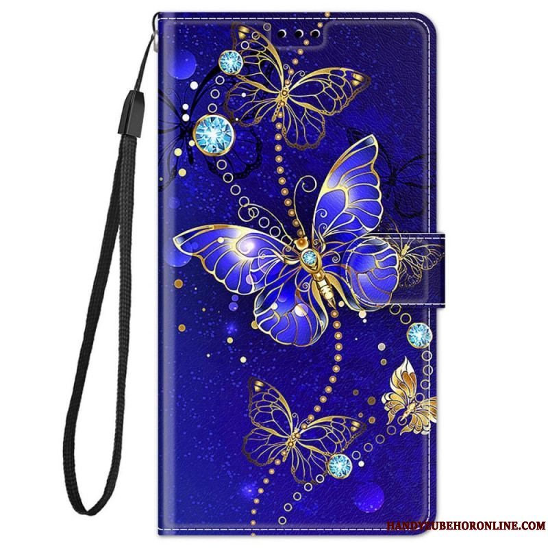 Flip Cover Xiaomi Redmi Note 11 Pro Plus 5G Med Snor Strap Butterflies Fan