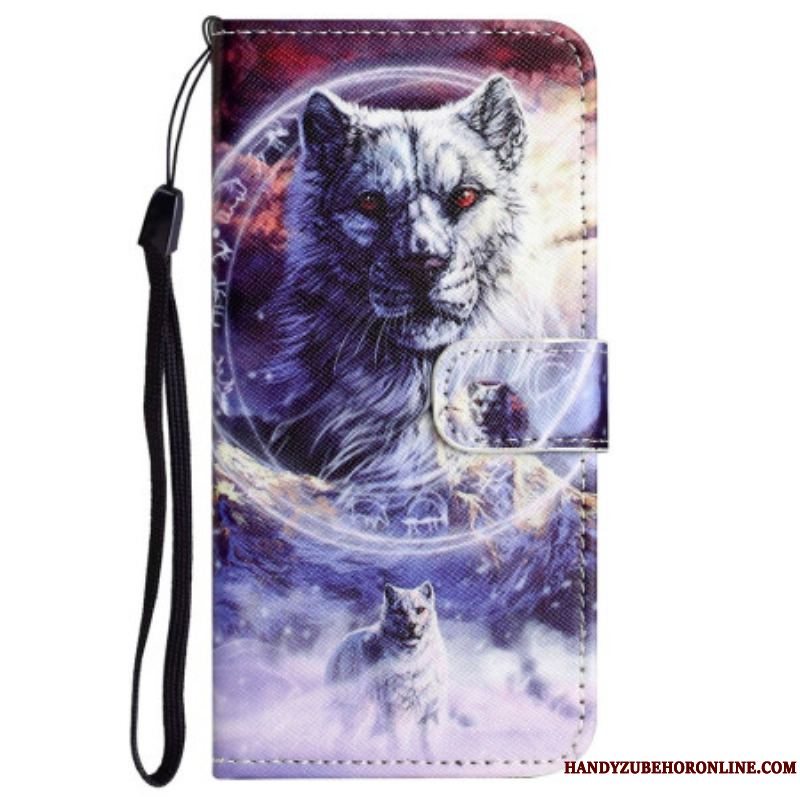 Flip Cover Xiaomi Redmi Note 12 4G Med Snor Strappy Snow Wolf