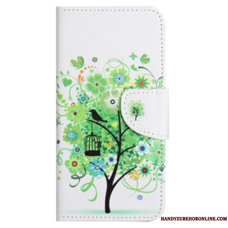 Flip Cover Xiaomi Redmi Note 12 4G Træ Med Grønne Blade