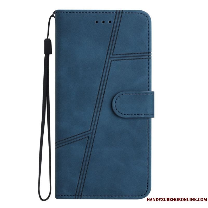 Flip Cover Xiaomi Redmi Note 12 5G Med Snor Strappy Geometrisk Læderstil