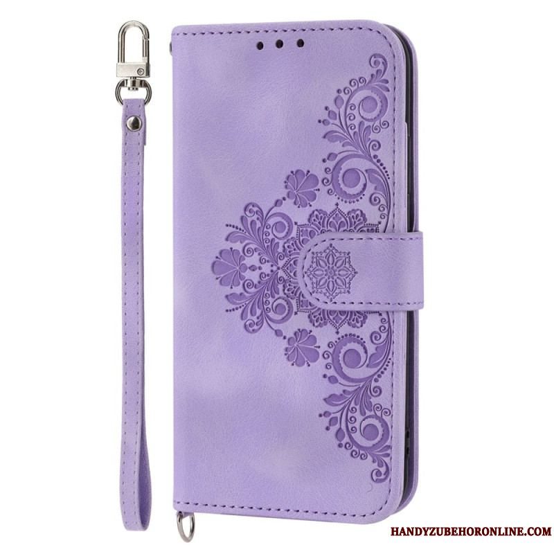 Flip Cover Xiaomi Redmi Note 12 Pro Blomster Med Rem Og Skulderrem