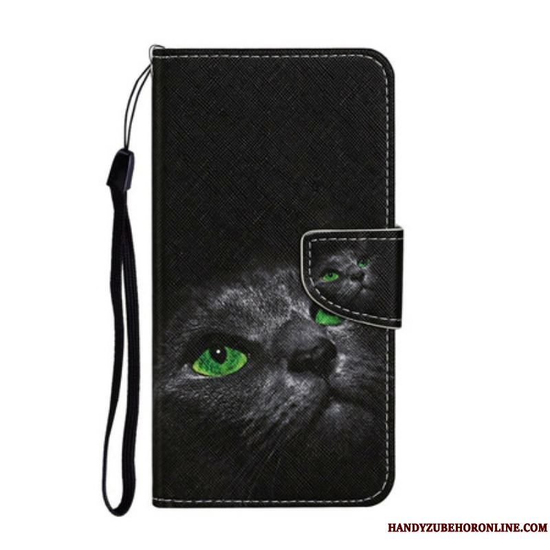 Flip Cover iPhone 13 Pro Grønne Katteøjne Med Snor
