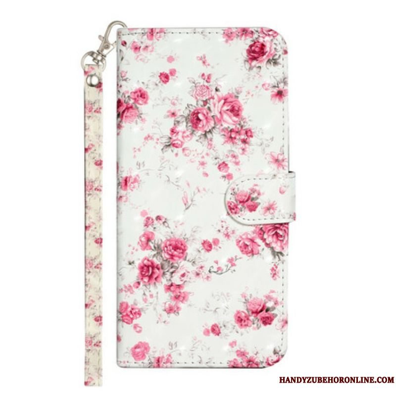 Flip Cover iPhone 13 Pro Max Med Snor Strap Light Spot Flowers