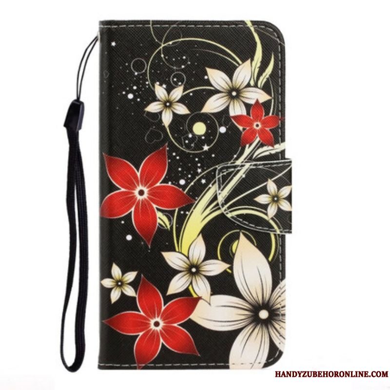 Flip Cover iPhone 13 Pro Med Snor Farverige Strappy Blomster