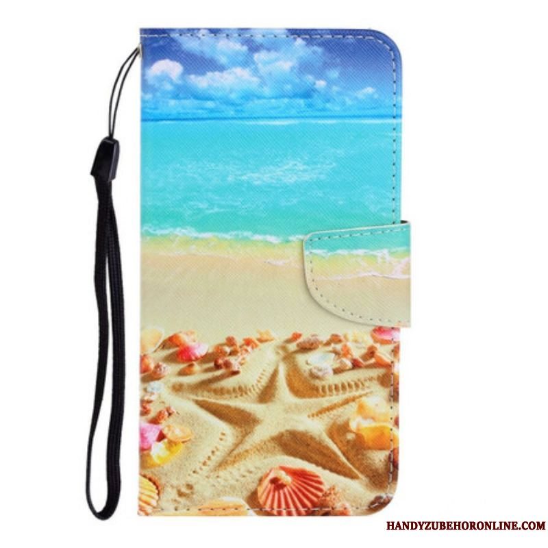 Flip Cover iPhone 13 Pro Med Snor Lanyard Beach