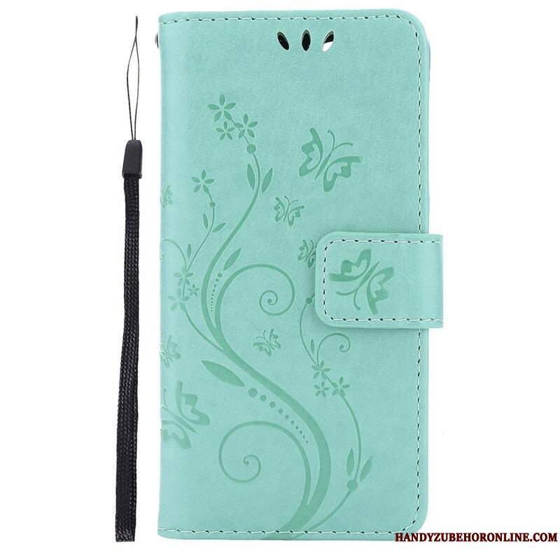 Flip Cover iPhone 13 Pro Med Snor Strappy Grafiske Blomster