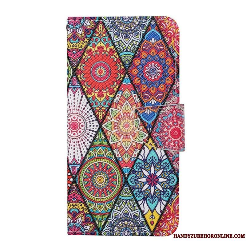 Flip Cover iPhone 13 Pro Patchwork Med Lanyard