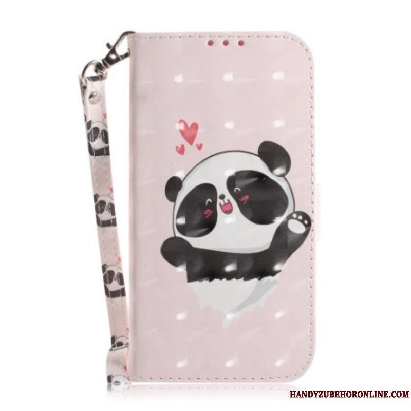 Flip Cover iPhone 14 Plus Med Snor Strappy Panda