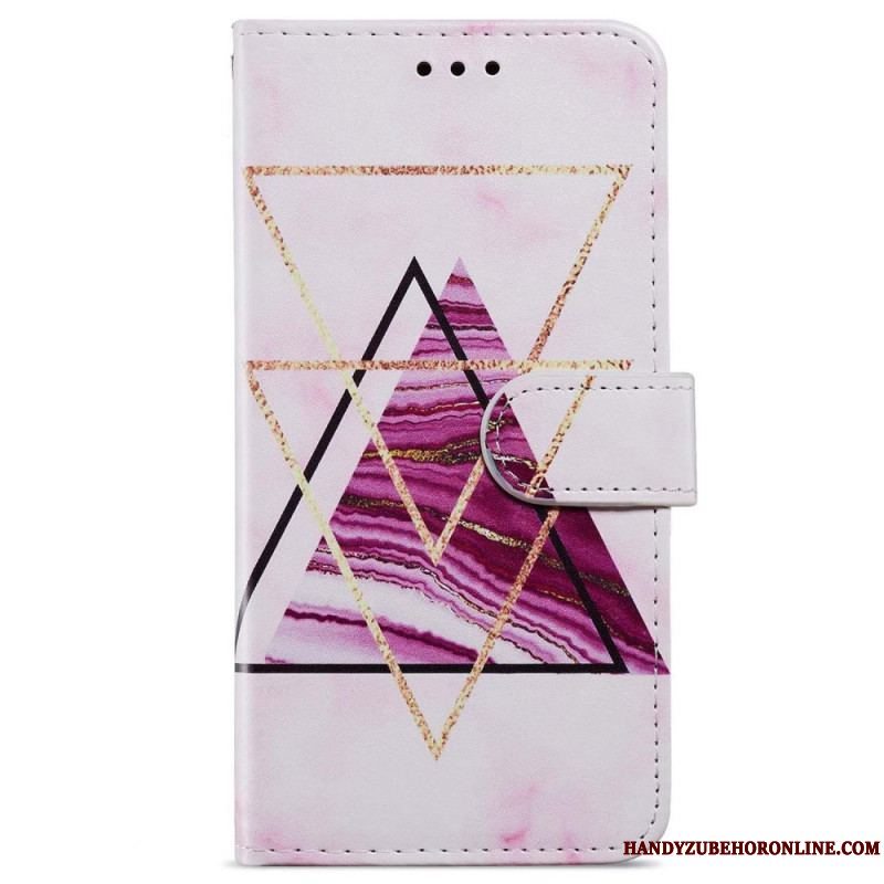 Flip Cover iPhone 15 Med Snor Geometrisk Marmor Med Rem