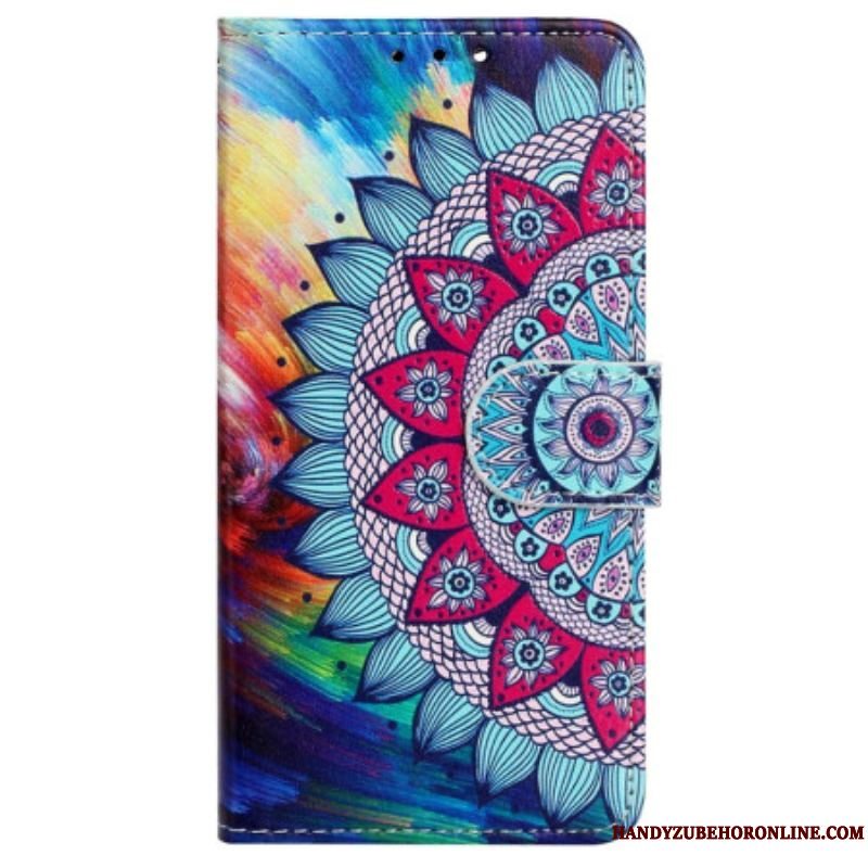 Flip Cover iPhone 15 Med Snor Prangende Mandala Med Rem