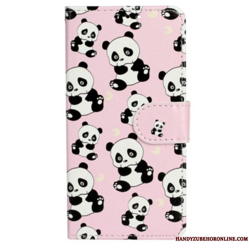 Flip Cover iPhone 15 Med Snor Små Pandaer Med Rem