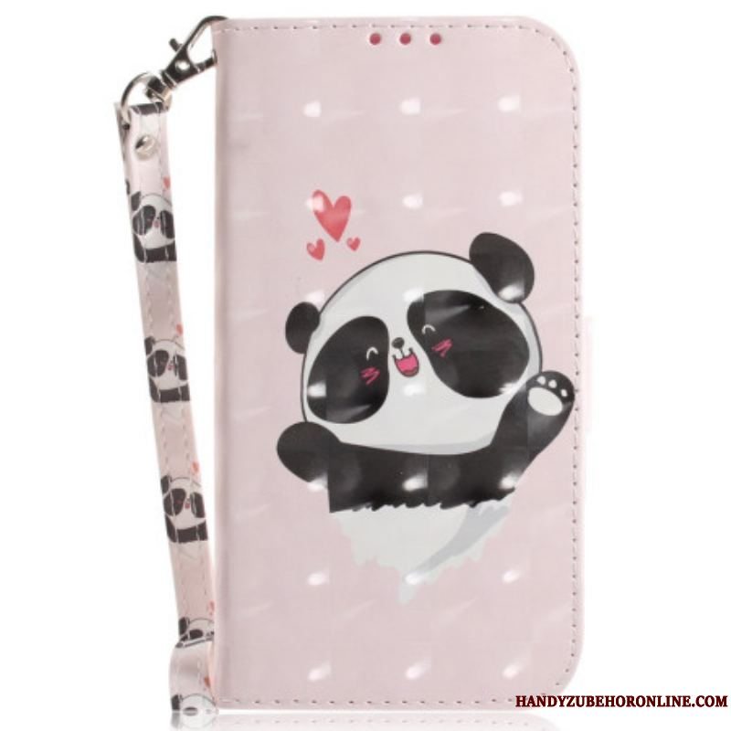 Flip Cover iPhone 15 Plus Med Snor Panda Love Med Rem