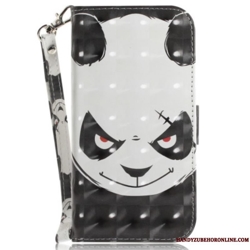 Flip Cover iPhone 15 Plus Med Snor Vred Panda Med Rem
