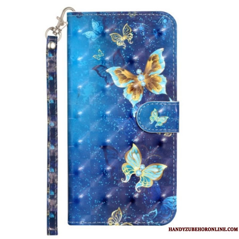 Flip Cover iPhone 15 Pro Max Med Snor 3d Sommerfugle Med Snor