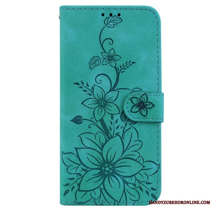 Flip Cover iPhone 15 Pro Max Med Snor Blomsterrem