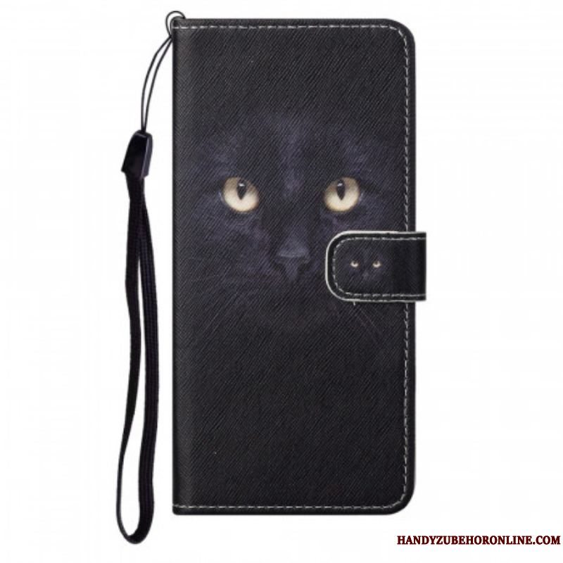 Læder Cover Moto G71 5G Med Snor Strappy Black Cat Eyes