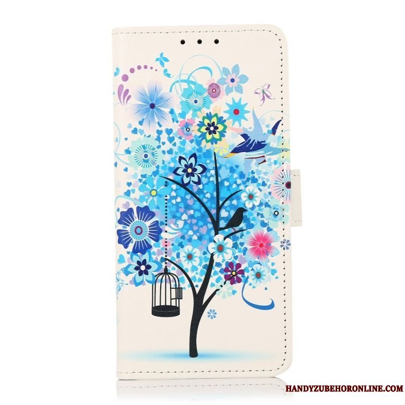 Læder Cover Samsung Galaxy A13 5G / A04s Blomstrende Træ