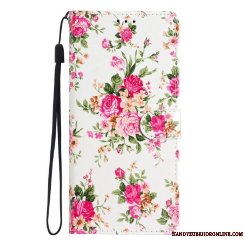 Læder Cover Samsung Galaxy A54 5G Med Snor Rem Liberty Flowers