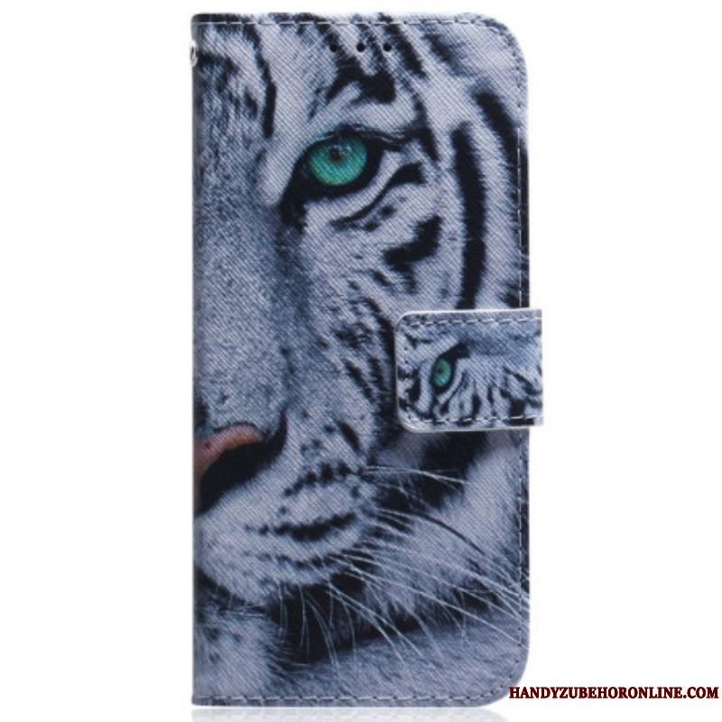 Læder Cover Samsung Galaxy M13 Med Snor Strappy White Tiger