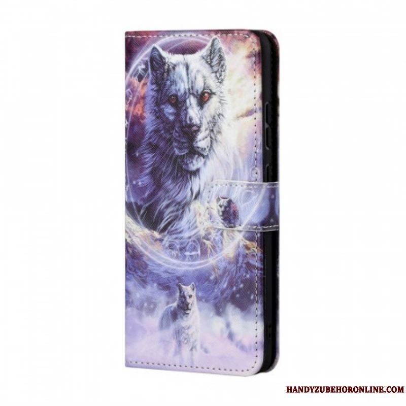 Læder Cover Samsung Galaxy M23 5G Med Snor Lanyard Wolf