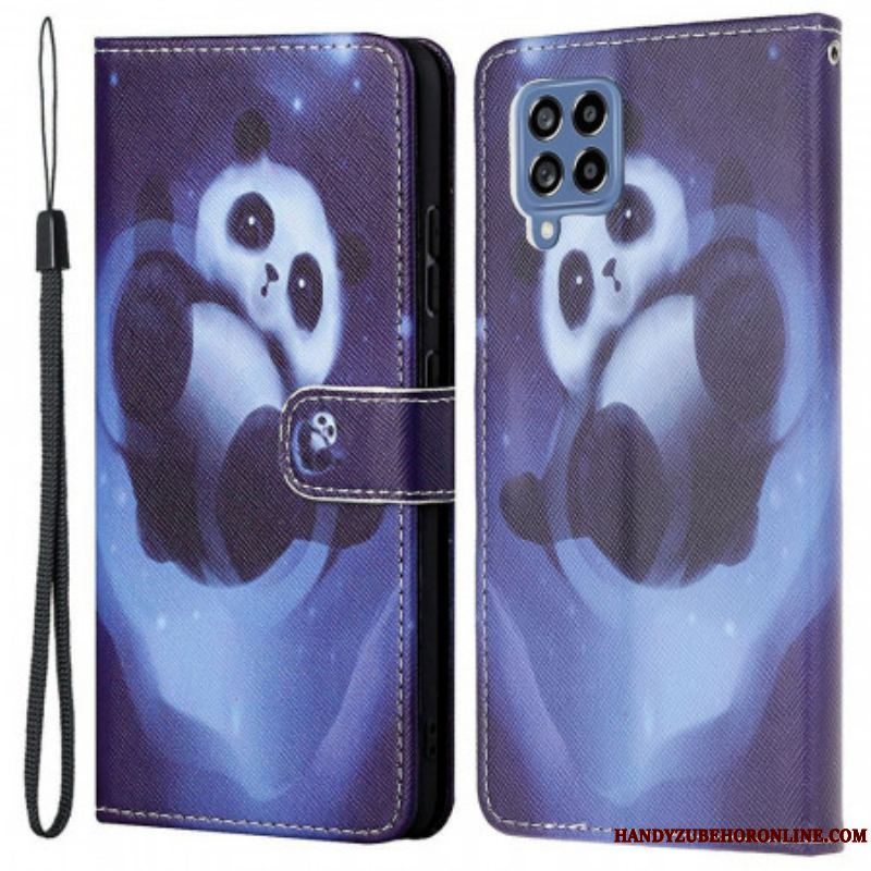Læder Cover Samsung Galaxy M53 5G Med Snor Space Panda Med Snor