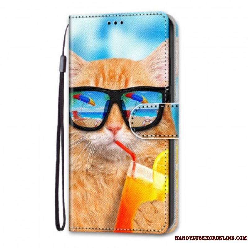 Læder Cover Samsung Galaxy M53 5G Med Snor Strappy Star Cat