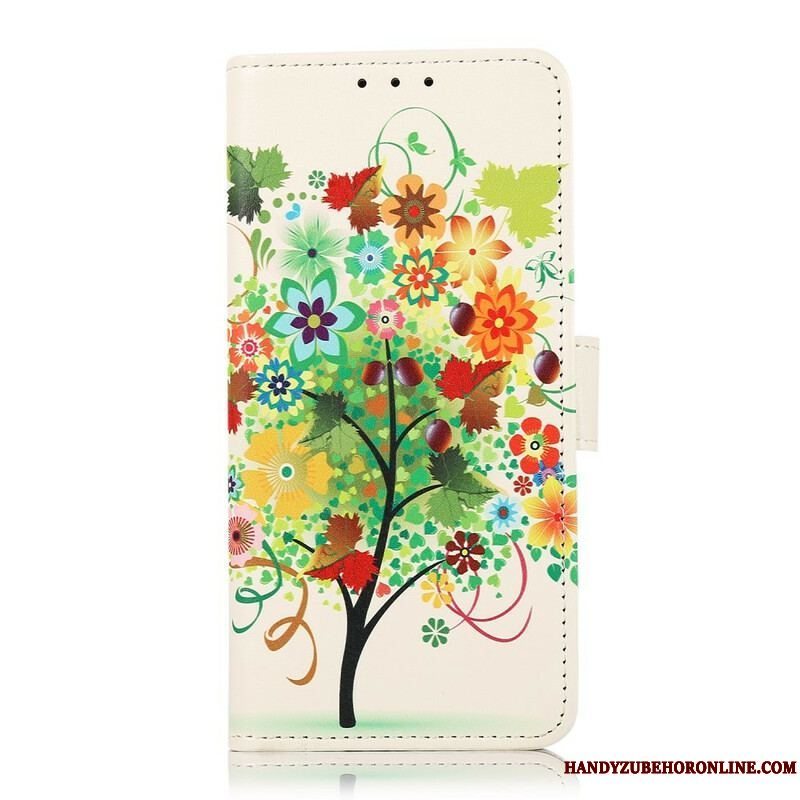 Læder Cover Samsung Galaxy S21 FE Blomstrende Træ