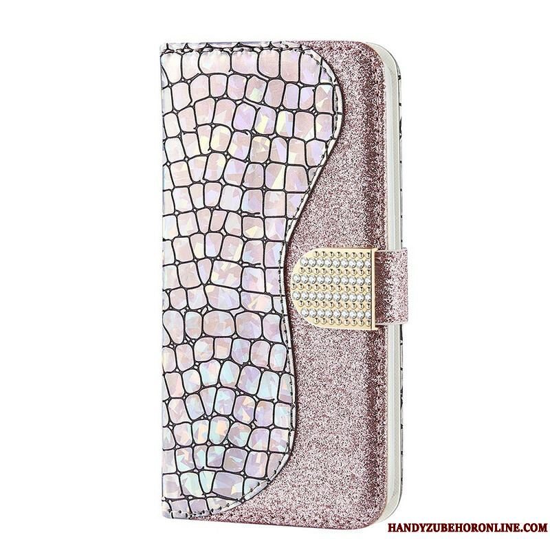 Læder Cover Samsung Galaxy S21 FE Krokodille Diamanter